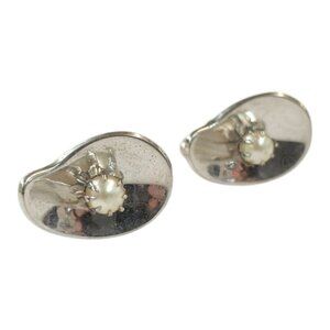 Hickok Faux Pearl Cufflinks Vintage Teardrop Silver Tone MCM Dress Jewelry